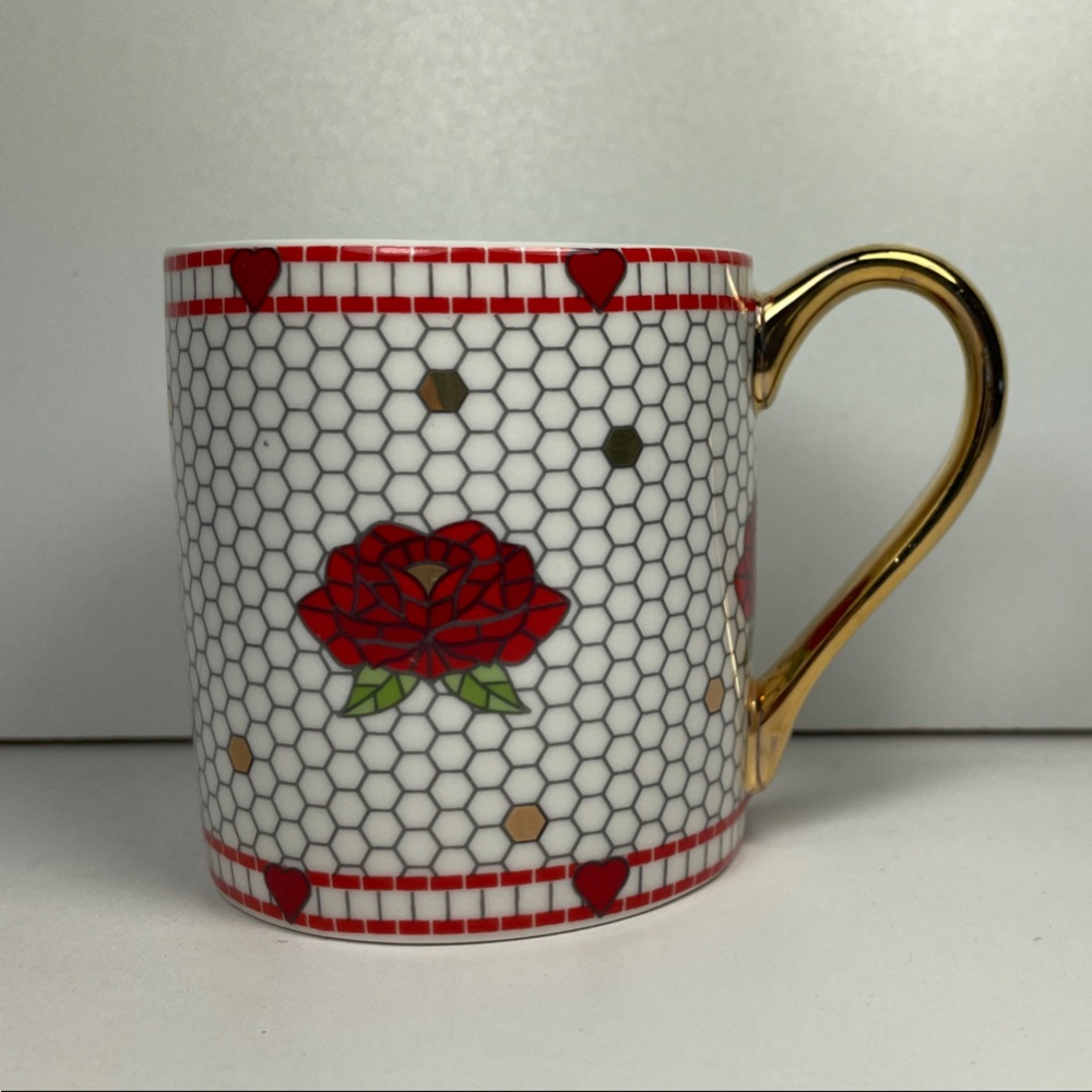 NWT Anthropologie Bistro Tile Espresso Cup and Saucer Set with gold details - Picture 5 of 7
